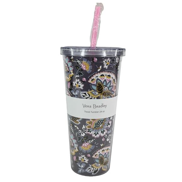 Vera Bradley Double Wall Travel Tumbler 24 oz Straw New - Picture 1 of 15